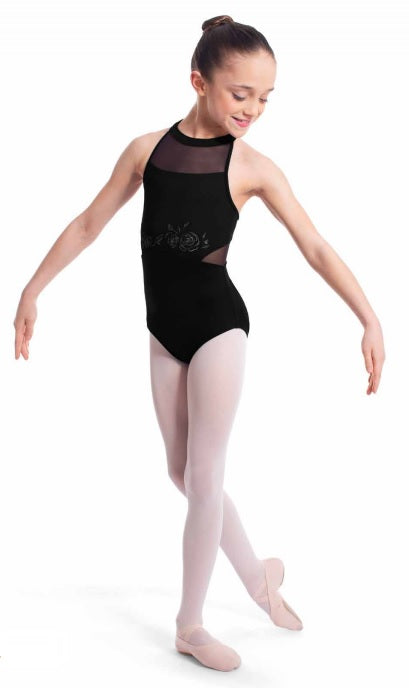 Bloch CL2345 'Leisha' High-Neck Mesh Embroidered Halter Leo