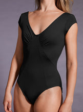 Load image into Gallery viewer, Mirella Black Label MB7230 Ruched Cap Sleeve Leo

